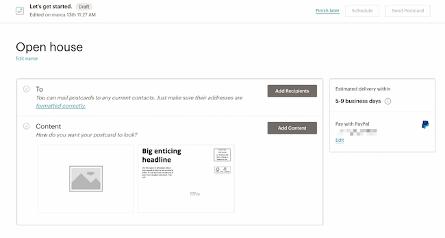 You can send postcards directly from your Mailchimp account