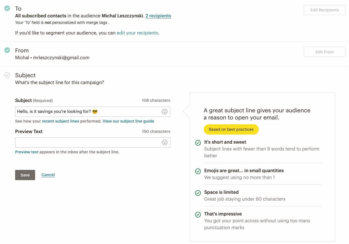 Mailchimp provides tips on how to write better subject lines.