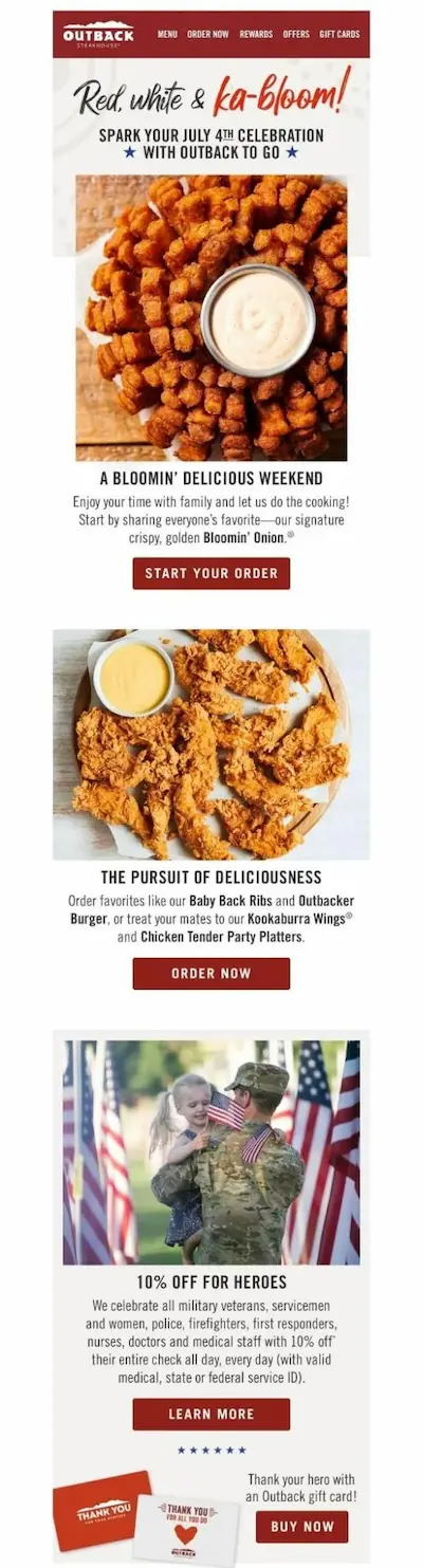 4th of July email from Outback.