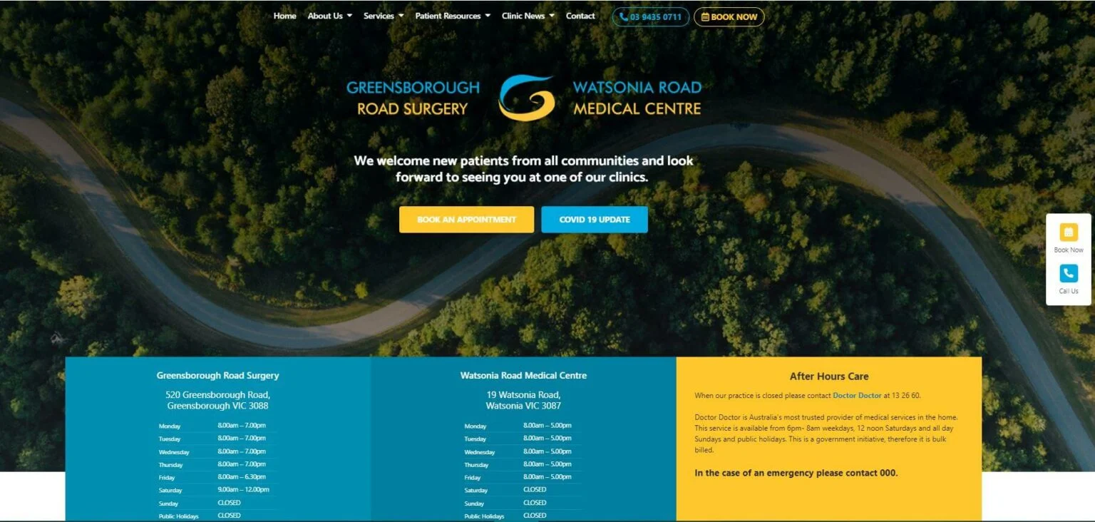 ejemplo de página web de salud Greensborough Road Surgery