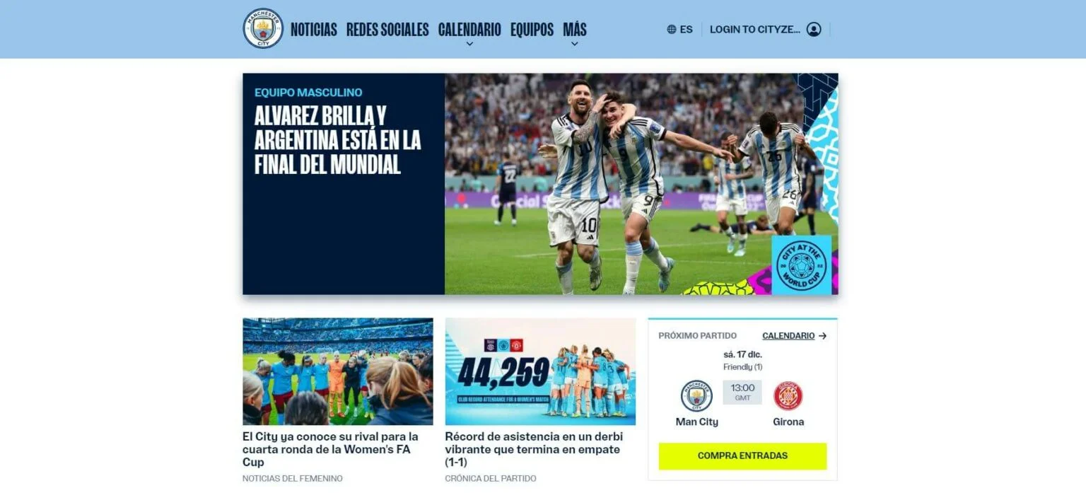 ejemplo de página web deportiva del manchester city fc