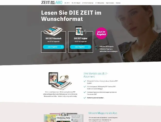 Above the fold bei Landing Page von diezeit