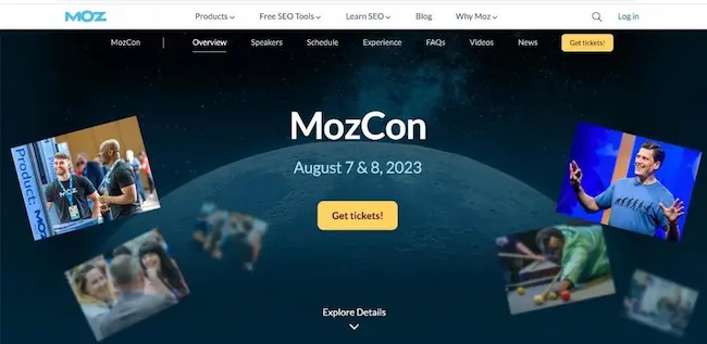 Event landing page example – Mozcon.