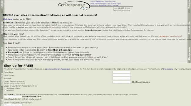 This is what the GetResponse website used to look like 25 years ago