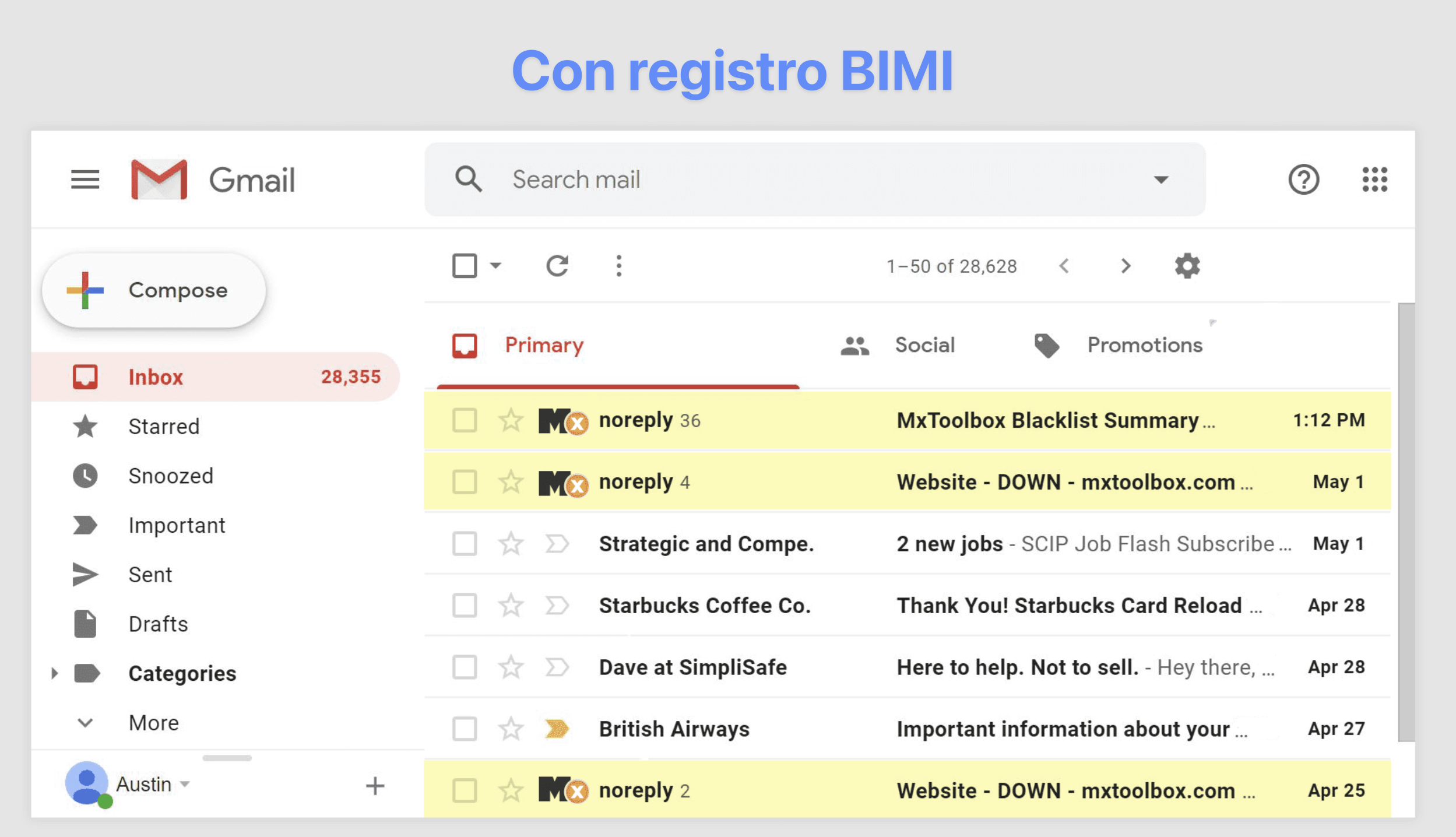 cómo se ve un mensaje de email con la configuración BIMI