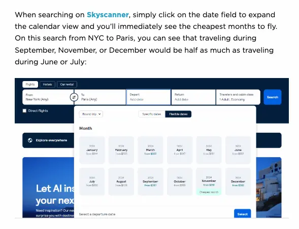 An example of an affiliate link in an article sharing tips for finding cheap airline tickets