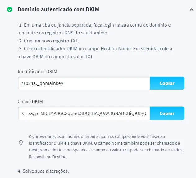 aparência de um domínio autenticado com DKIM na GetResponse