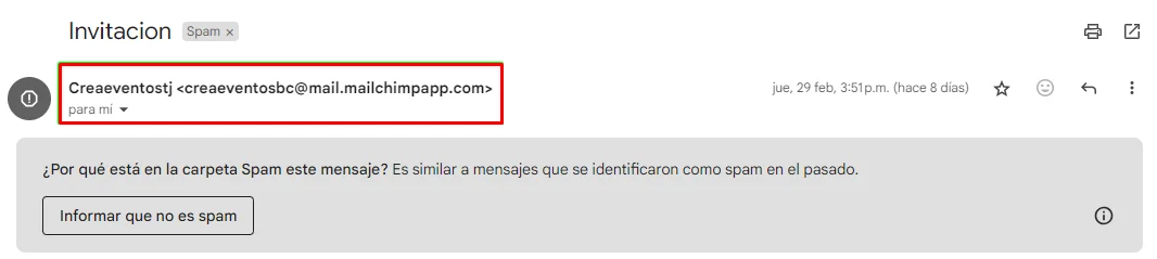 ejemplo de dirección de correo electrónico sospechosa en gmail