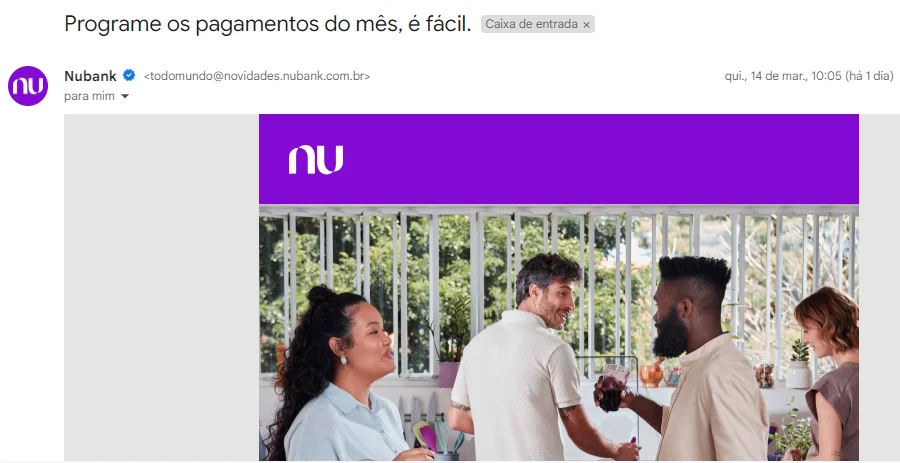 nubank verificado na caixa de entrada de email