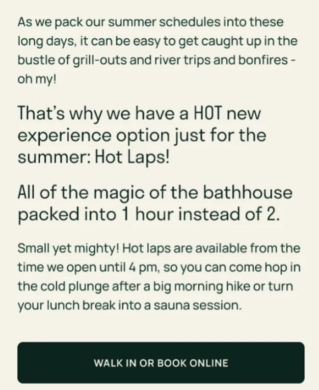 Sauna House promoting new Hot Laps experience for the summer.