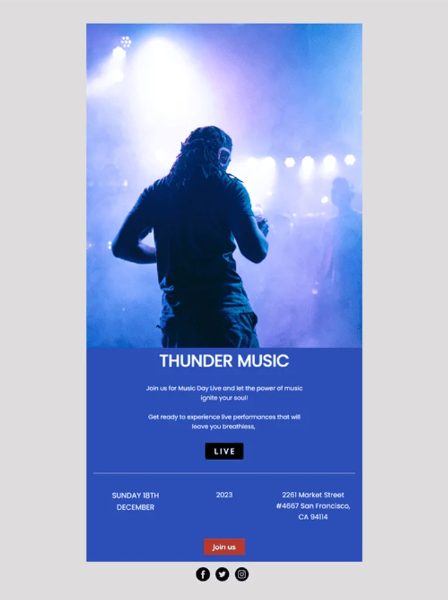 Thunder Music promoting live music event in San Francisco.