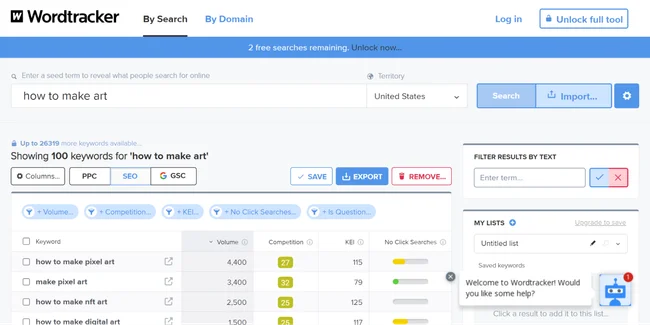 Display of a keyword research tool for finding profitable online course ideas.