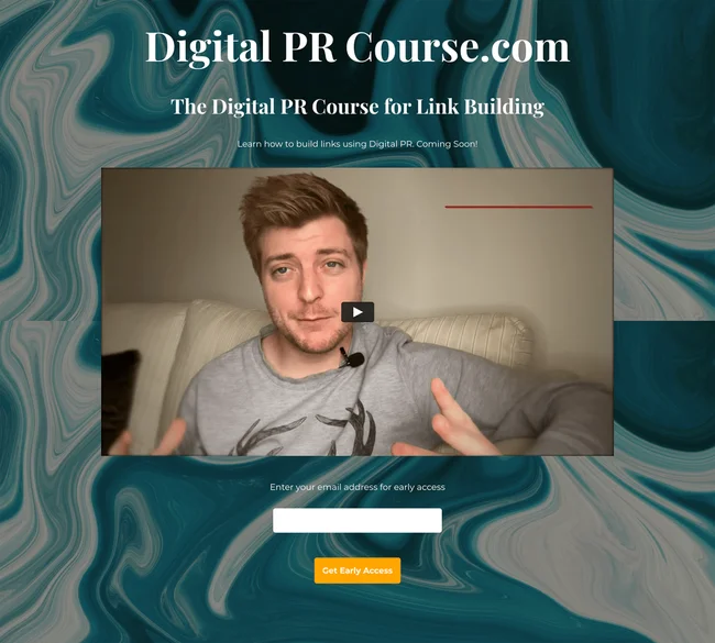 Promotional webpage for a digital PR course for link building