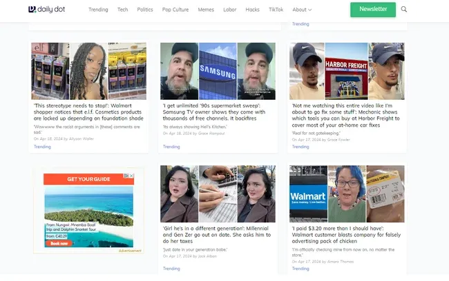 Screenshot of Daily Dot News Articles