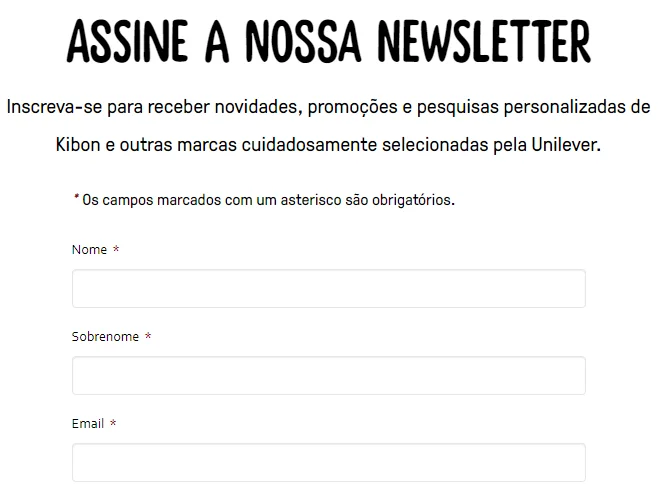 newsletter da kibon formulário de inscrição