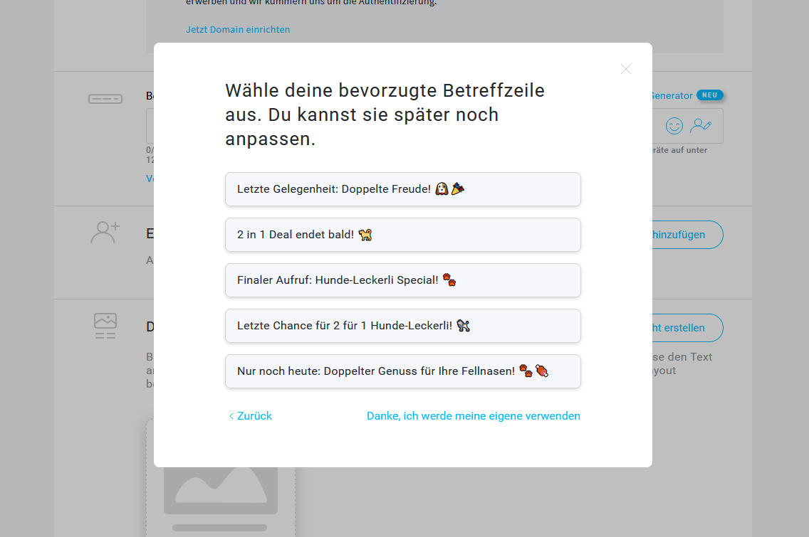 KI Betreffzeilen Generator Output Beispiel in GetResponse