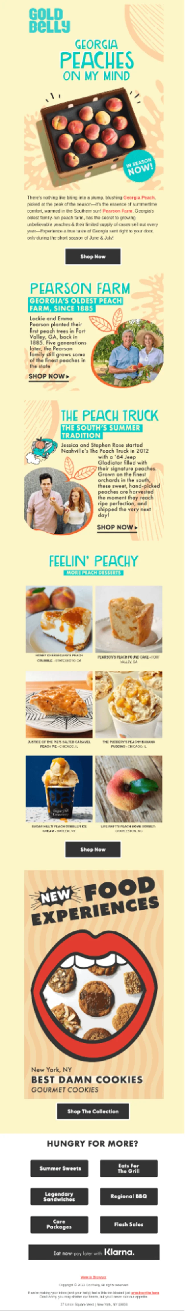 Goldbelly featuring Georgia peaches and summer desserts