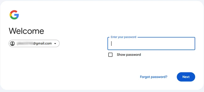 Gmail login screen asking for user password.