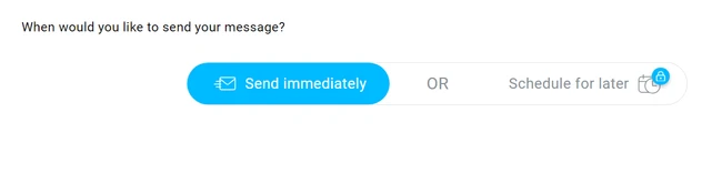 Email scheduling options including 'Send immediately' or 'Schedule for later'.