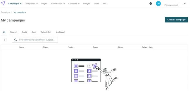 Campaigns dashboard showing an overview of email campaigns.