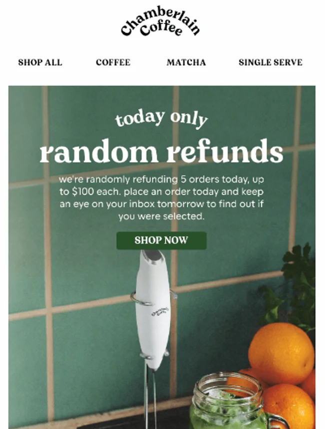 Chamberlain Coffee Random Refunds Promotion