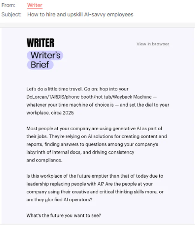 Writer Brief AI Upskill Email