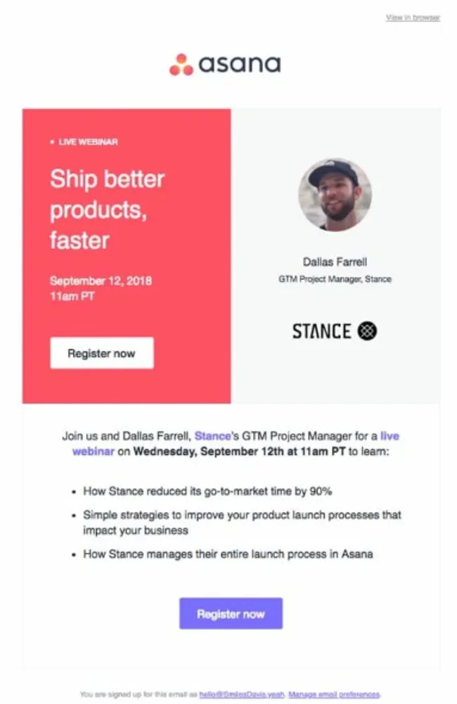 Asana Webinar Invitation Email