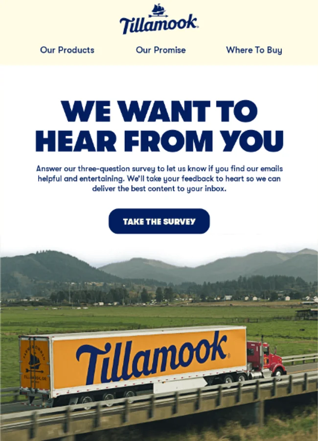 Tillamook We Want to Hear From You Survey Request