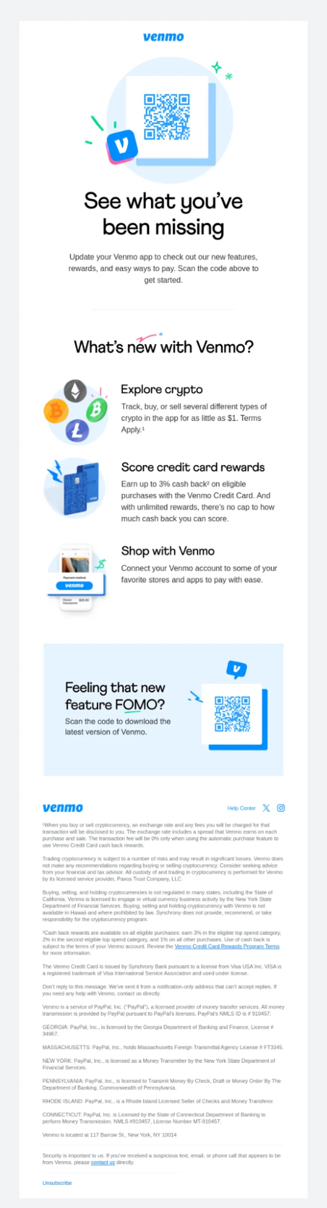 Email Marketing trends example introducing the launch of new Venmo cards with multiple color options.