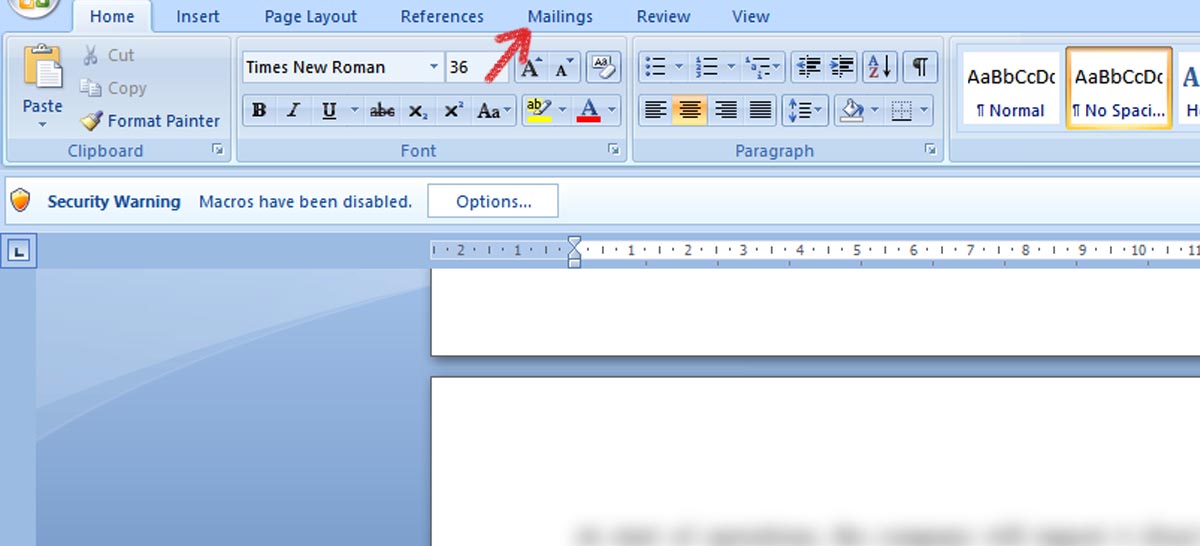 'Mailings' tab with the 'Start Mail Merge' dropdown selected for email campaigns.