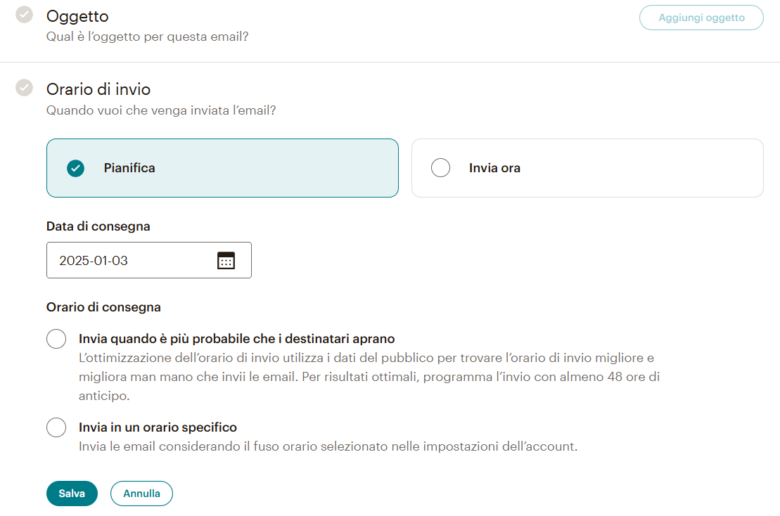 inviare email a orario migliore con mailchimp