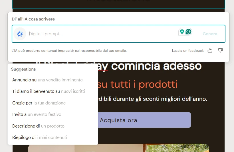 scrivere email mailchimp con ia