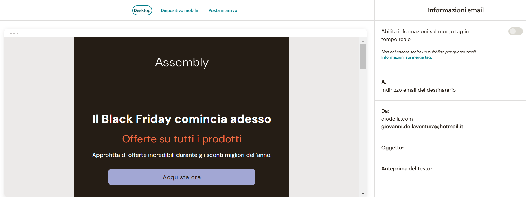 anteprima email di mailchimp