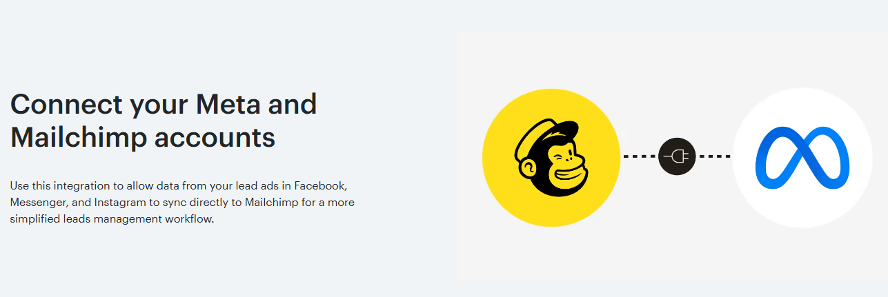 Mailchimp advertising integrations showing Facebook and Instagram Ads management with audience syncing capabilities