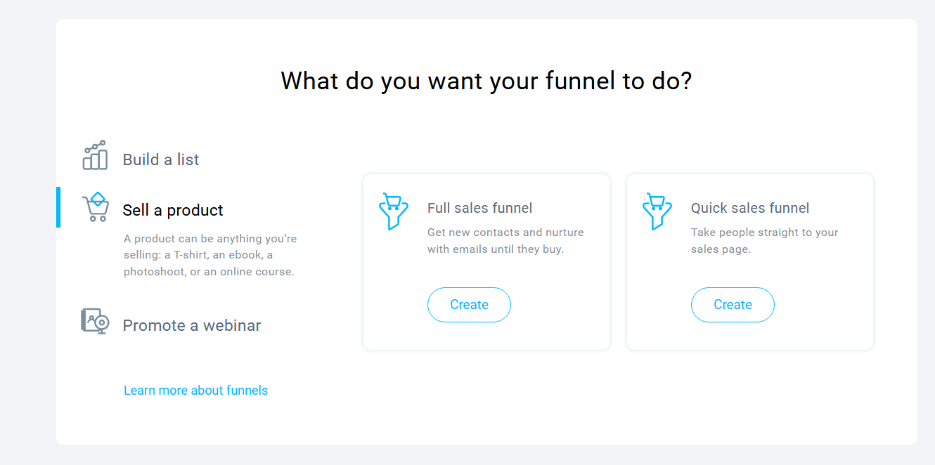 GetResponse Conversion Funnel interface showing integrated sales funnel creation with landing pages, emails, and checkout functionality