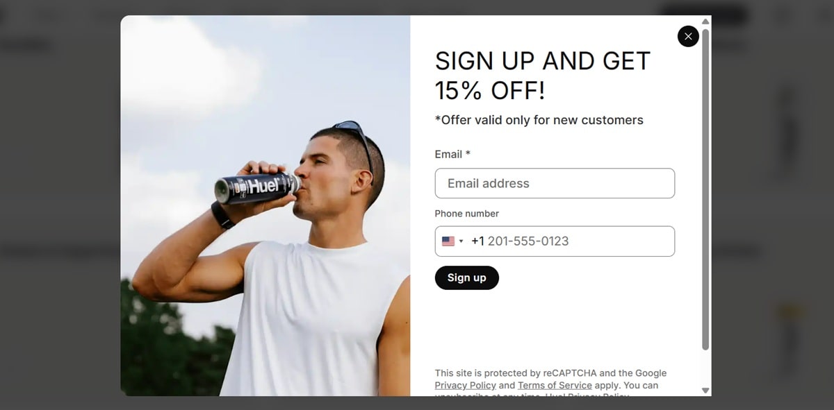Huel website signup form showing account creation process that triggers welcome email, demonstrating how brands initiate the transactional email sequence with new customers