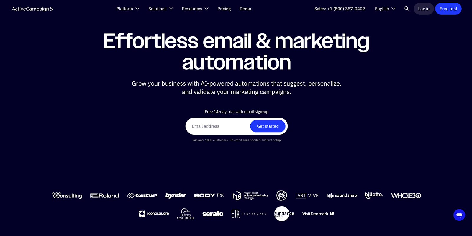 ActiveCampaign marketing automation platform showing advanced workflow builder with 500+ prebuilt automation templates for Shopify ecommerce integration