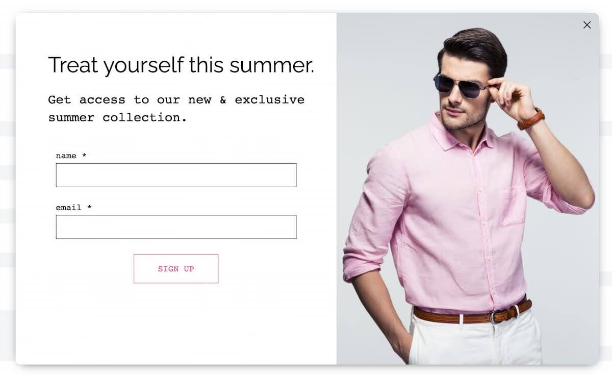 GetResponse popup form template example showing lead generation and conversion optimization tools for Shopify ecommerce stores with customizable design options