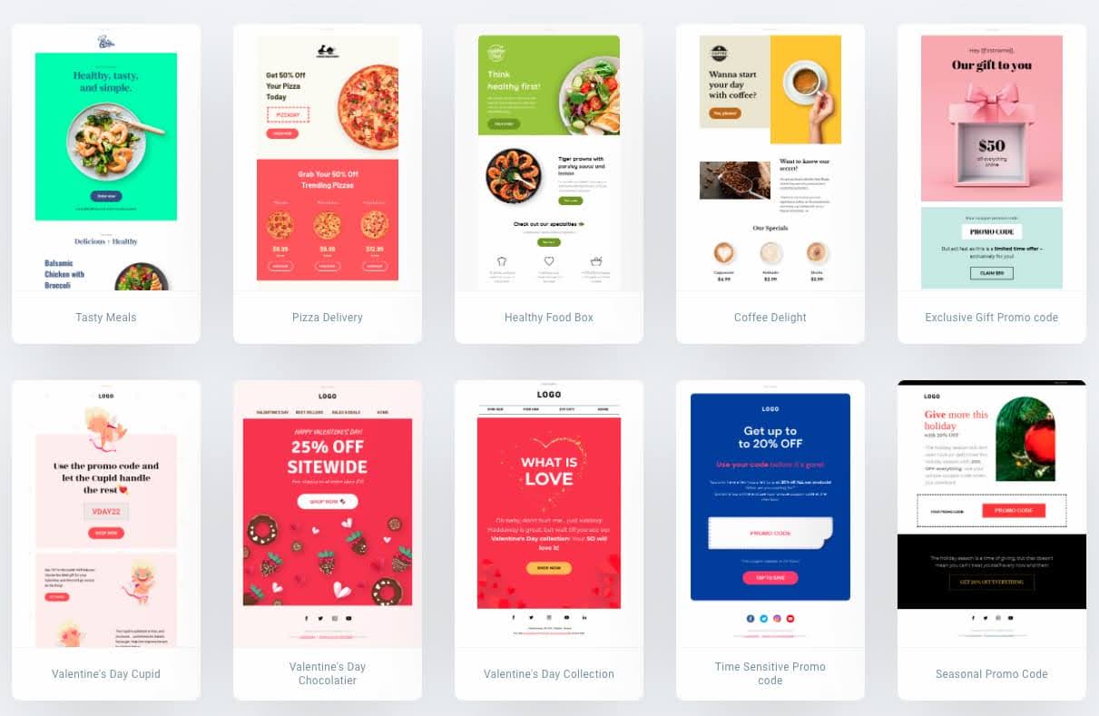 GetResponse prebuilt ecommerce email templates library featuring professional designs for Shopify stores including promotional campaigns and product showcases