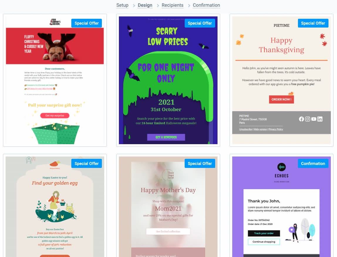 Brevo email template collection featuring classic designs for ecommerce marketing with customization options for Shopify store campaigns and newsletters
