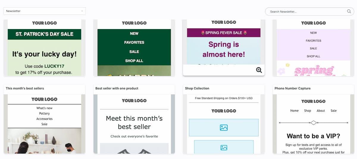 Privy email template library featuring modern ecommerce designs for Shopify stores with focus on conversion optimization and customer engagement campaigns