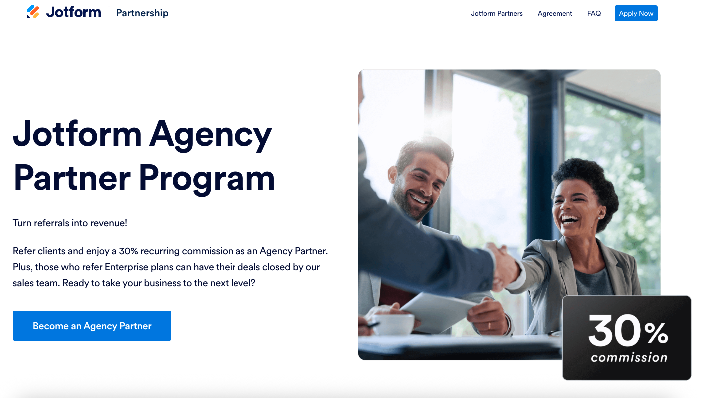 Jotform Agency Partner Program Page.