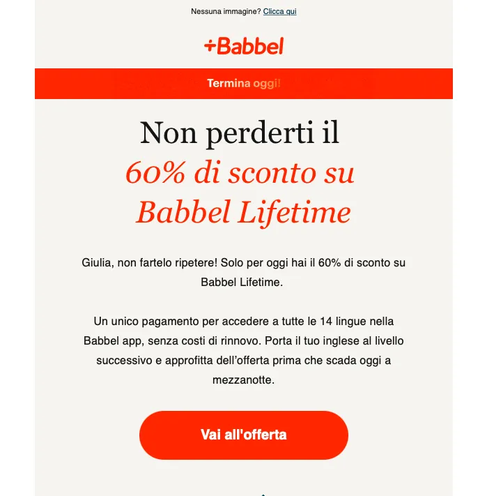 esempio di newsletter professionale babbel