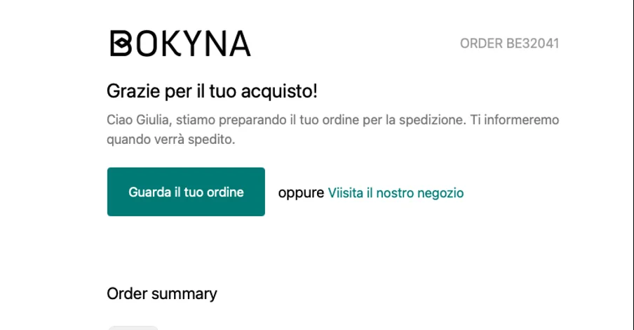 esempio email transazione conferma ordine