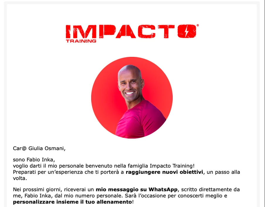 esempio email transazionale di benvenuto