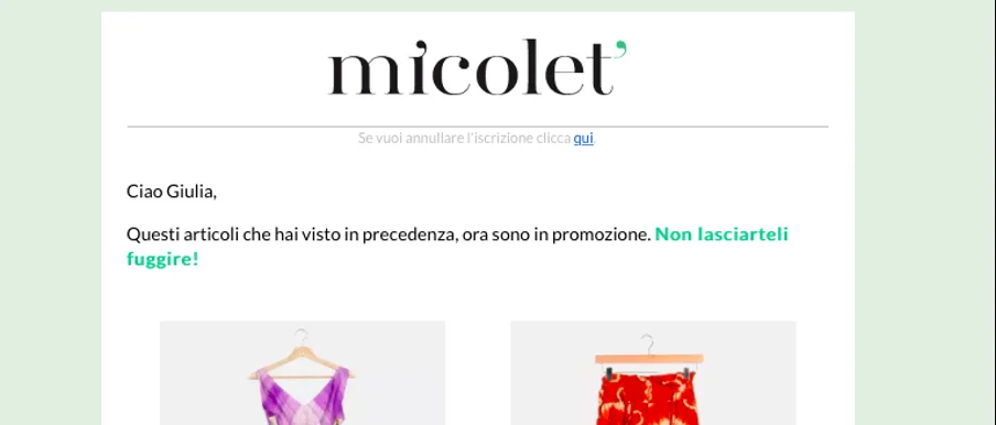esempio email transazionale carrello abbandonato