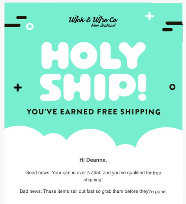 Abandoned cart email offering free shipping as an incentive to complete purchase