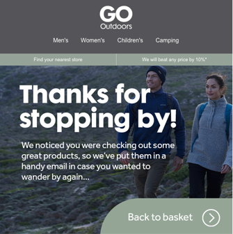 Simple and clean abandoned cart email design with minimal text and clear call-to-action