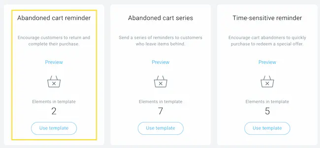 GetResponse abandoned cart reminder automation template selection interface for ecommerce win-back campaigns
