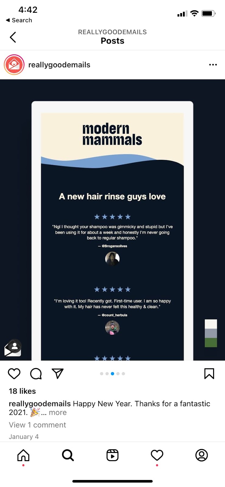 Modern Mammals win-back email example featuring social proof and customer testimonials for authenticity